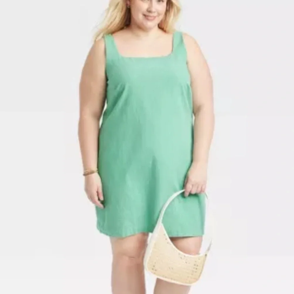 A New Day Women's Tank Mini Shift Green Striped Dress - Picture 2 of 6